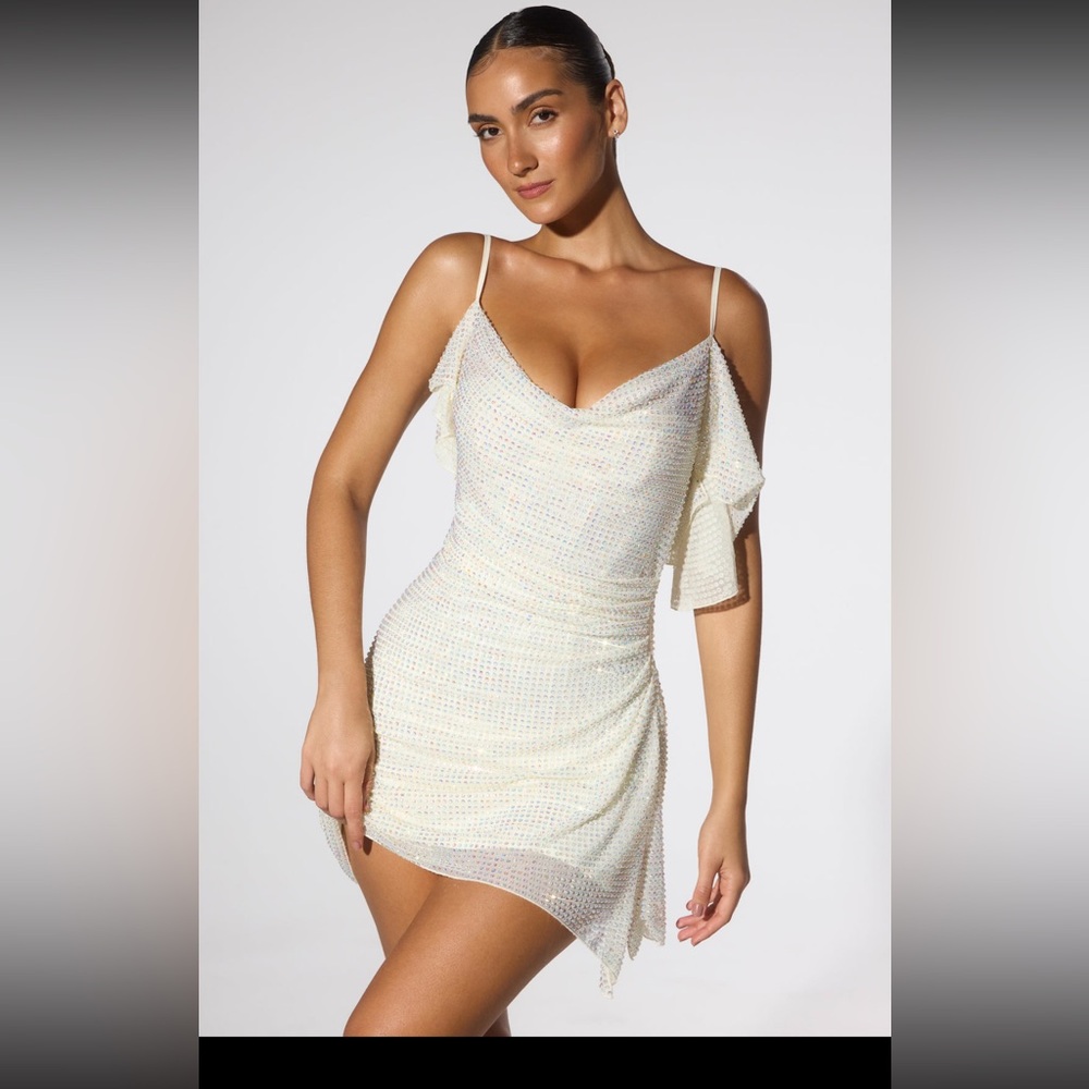 Oh Polly Embellished Corset Kaftan Mini Dress in Ivory